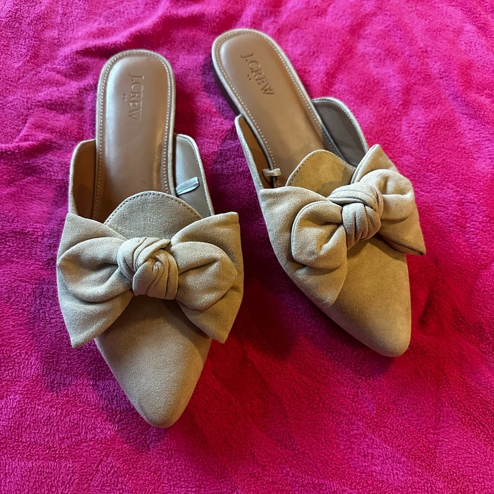 J. Crew Tan Mules with Bow Detail